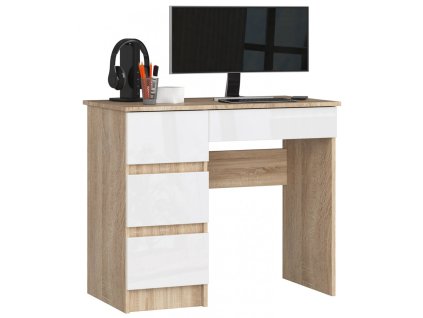 Počítačový stůl A-7 levá - dub sonoma/bílá
