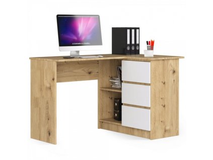 Počítačový stůl B16 pravá - dub artisan/bílá