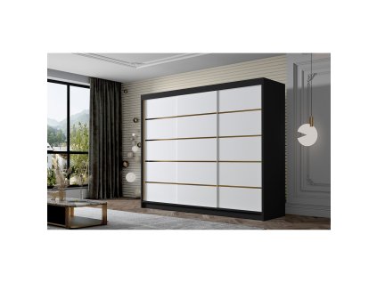 Šatní skříň AMBER VII 250 cm - černá/bílá