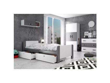 Dětská postel AREK 80x200 cm - grafit (Barevná varianta úložného prostoru Bílá)