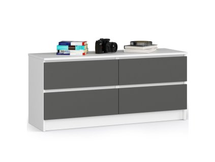 komoda k 120 cm 4 szuflady biala grafit szary