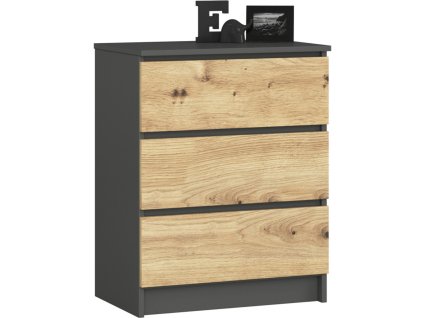 komoda do salonu k 60 cm 3 szuflady grafit szary dab artisan