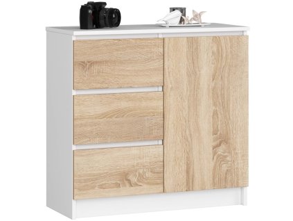 komoda k 80 cm jerry 1 drzwi 3 szuflady biala dab sonoma