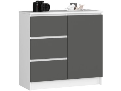 komoda k 80 cm jerry 1 drzwi 3 szuflady biala grafit szary