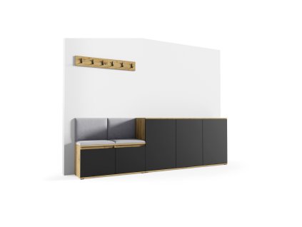 Předsíňová stěna AMI 35 (Barevná varianta Dub artisan + Černá, Barevná varianta tkaniny Krémová)