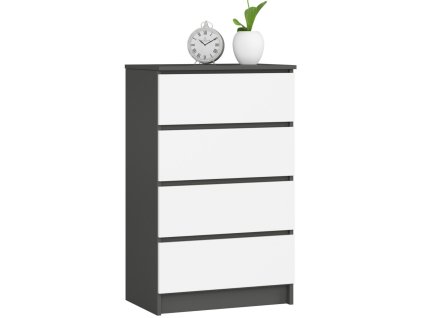 komoda do salonu k 60 cm 4 szuflady grafit szary biala