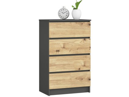 komoda do salonu k 60 cm 4 szuflady grafit szary dab artisan