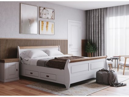 Rustikálna posteľ TOSKANIA z masívu bielo hnedá