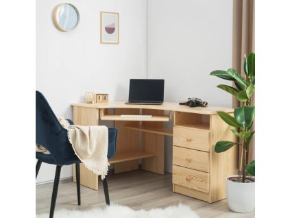 Rohový písací stôl z masívnej borovice pravý