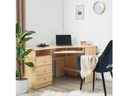 Rohový písací stôl z masívnej borovice ľavý