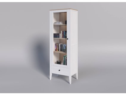 Buková vitrína ROMA White SST2 biela (Dvířka Dvířka - čiré sklo, Úchyty úchyt - čierna)