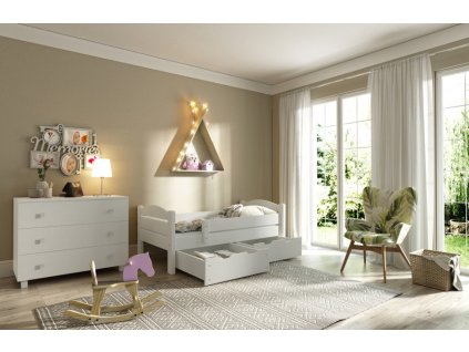 Posteľ z masívu MATEJ so šuplíkmi biela