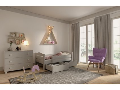 Posteľ z masívu MATEJ so šuplíkmi šedá