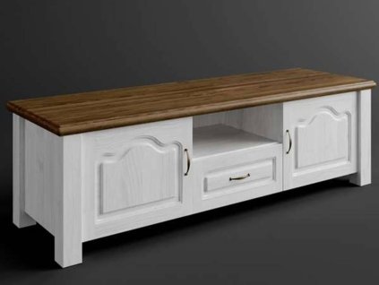 Rustikální TV stolek DONA z masivu (Barevné provedení Bílá - tmavě hnědá 22-25)
