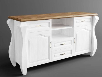 Rustikální TV stolek AUSTIN Romance FLAMENCO z masivu (Barevné provedení Bílá - hnědá 22-05)