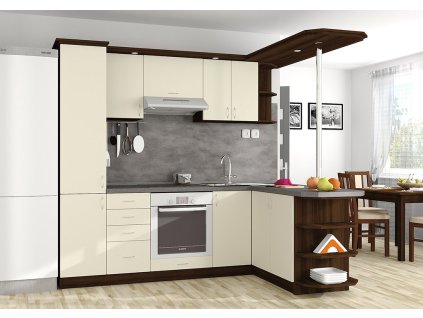 Kuchynská linka Bára C v dekore orech s krémovými dvierkami