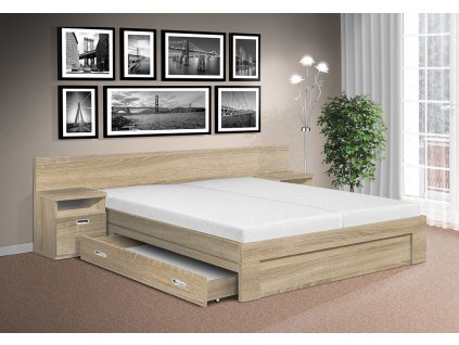Manželská posteľ  Simon s roštom a nočnými stolíkmi 180x200 cm dub sonoma svetlý