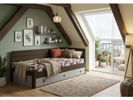 Kvalitná posteľ s úložným priestorom as čelami Iveta 110x200 cm orech bordó