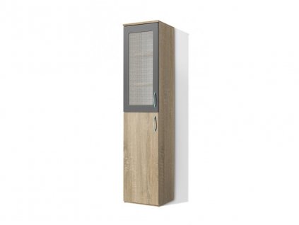 Moderná vysoká policová skriňa s presklenými a plnými dverami Alfa 53 š. 40 cm dub sonoma světlý