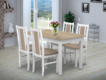 Jedálenský set pre 4 osoby so stolom 120x90 cm a stoličkami v dekore bielá a dub sonoma/béžová