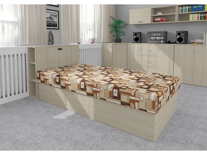 Posteľ Radana 90x200 s odkladacím priestorom a perináčom vo farebnej kombinácii agát a Mega 07 hnedá