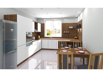 Kuchynská linka Bára-P, v dekore Dub amalfi a bielymi dvierkami