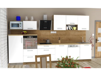 Moderná kuchynská linka Bára R v dekore Dub amalfi s bielymi dvierkami