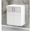 Závesná kúpeľňová skrinka s policou K2 š.60 cm v dekore biela s bielymi lesklými dvierkami