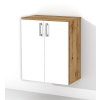 Závesná kúpeľňová skrinka s policou K2 š.60 cm v dekore dub wotan s bielymi dvierkami