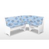 Rohová lavica do jedálne s úložným priestorom bielá a modrá