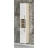 Vysoká kúpeľňová skrinka s policami a dvierkami K13 š. 30 cm v dekore agát s bielymi lesklými dvierkami
