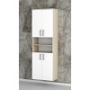 Vysoká kúpeľňová skrinka s policou a dvierkami K15 š. 60 cm v dekore agát s bielymi dvierkami