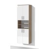 Vysoká kúpeľňová skrinka so zásuvkami a dvierkami K14 š. 30 cm v dekore dub sonoma s bielymi lesklými dvierkami