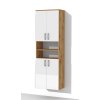 Vysoká kúpeľňová skrinka so zásuvkami a dvierkami K14 š. 30 cm v dekore dub wotan s bielymi lesklými dvierkami
