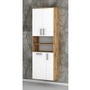 Vysoká kúpeľňová skrinka s policami a košom na bielizeň K29 š. 60 cm v dekore dub wotan s bielymi dvierkami