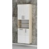 Vysoká kúpeľňová skrinka s policami a košom na bielizeň K29 š. 60 cm v dekore agát s bielymi lesklými dvierkami