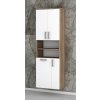Vysoká kúpeľňová skrinka s policami a košom na bielizeň K29 š. 60 cm v dekore dub sonoma tmavý s bielymi dvierkami