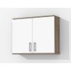 Horná kúpeľňová skrinka K37 o šírke 80 cm v dekore dub sonoma tmavý s bielymi lesklými dvierkami