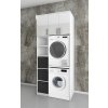 Vysoká kúpeľňová skrinka na práčku a sušičku K47 v dekore biela s dverami v lesku