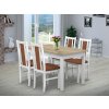 Jedálenský set pre 4 osoby so stolom 120x90 cm a stoličkami v dekore bielá a dub sonoma/škoricová