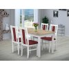 Jedálenský set pre 4 osoby so stolom 120x80 cm a stoličkami v dekore bielá a dub sonoma/bordová