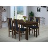 Jedálenský set pre 4 osoby so stolom 120x80 cm a stoličkami v dekore orech/tmavo modrá