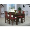 Jedálenský set pre 4 osoby so stolom 140x80 cm a stoličkami v dekore orech/bordová