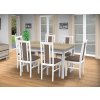 Jedálenský set pre 6 osob so stolom 140x115 cm a stoličkami v dekore bielá s doskou dub sonoma/cappuccino