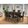Jedálenský set pre 6 osob so stolom 140x115 cm a stoličkami v dekore ořech/tmavo modrá