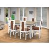 Jedálenský set pre 6 osob so stolom 140x115 cm a stoličkami v dekore bielá s doskou dub sonoma/škoricová