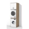 Vysoká kúpeľňová skrinka na práčku a sušičku K48 v dekore dub sonoma tmavý s bielymi dverami