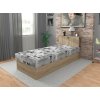 Posteľ Radana 100x200 s odkladacím priestorom a perináčom vo farebnej kombinácii dub sonoma svetlý a Mega 46