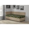 Válenda Yukon s polohovaním pod hlavou a úložným priestorom v dekore dub sonoma a Mega 13 V3 zelená