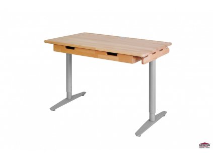 Dřevěný psací stůl s kovovou podnoží
